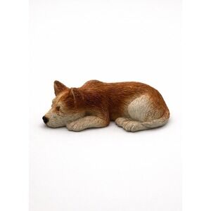 Sandicast Sleeping Dog Figurine Brown White Hand Painted Resin Vintage